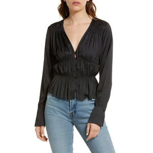 FRAME DENIM SHIRRED V-NECK BLOUSE‎ IN BLACK NWOT WOMEN'S SIZES XS, MEDIUM
